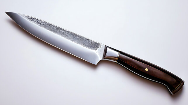 A knife with a wooden handle and a silver blade
