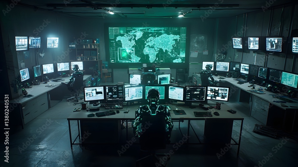Leinwandbilder in a futuristic command center cybernetic police officers use advanced technology and data analysis 