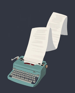 Illustration of a vintage typewriter with a long document on a dark background
