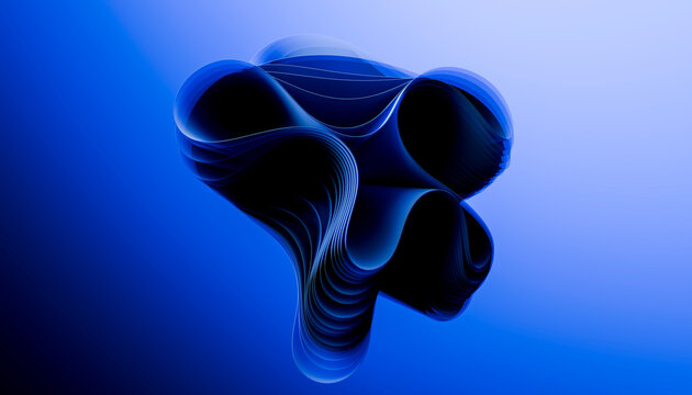 Abstract 3D render of a blue geometric shape with smooth curves