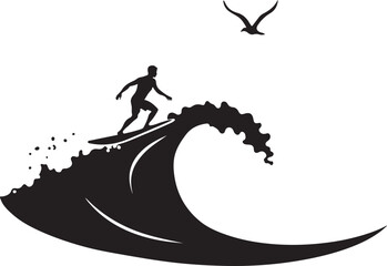 Surfer Riding a Giant Wave | High-Contrast Vector Silhouette