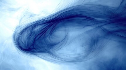 Abstract blue and white background, blue smoke swirling around, ethereal artwork, blurred edges, white background.