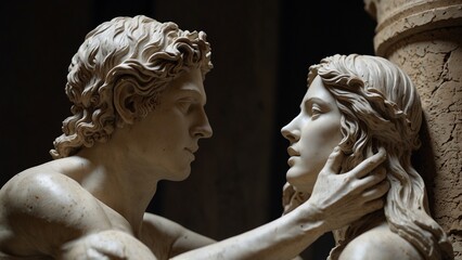 A sculpture of Orpheus and Eurydice, capturing the tragic moment he turns, losing his beloved to the underworld