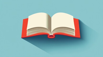 Open Red Book on Light Blue Background