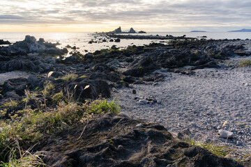 神奈川県真鶴町　朝の三ツ石海岸