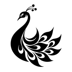 Peacock silhouette isolated on a white background.