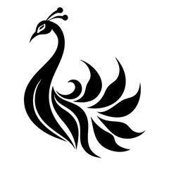 Peacock silhouette isolated on a white background.
