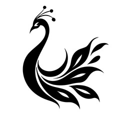 Peacock silhouette isolated on a white background.