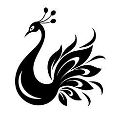 Peacock silhouette isolated on a white background.