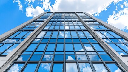 Obraz premium Modern Glass Skyscraper Reflecting Blue Sky
