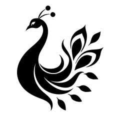 Peacock silhouette isolated on a white background.