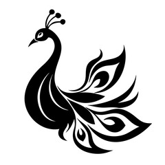 Peacock silhouette isolated on a white background.