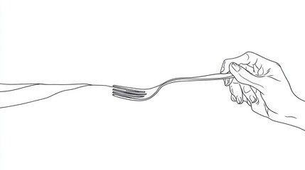 Hand holding fork, minimalist line art drawing