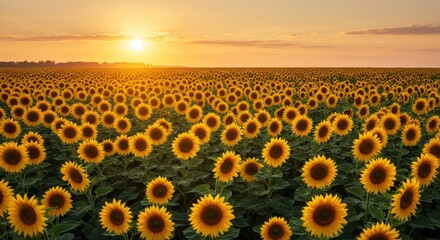 Obraz premium Golden Sunrise over a Vast Sunflower Field