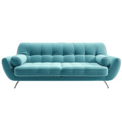 Obraz premium Modern teal sofa with curved armrests on transparent background