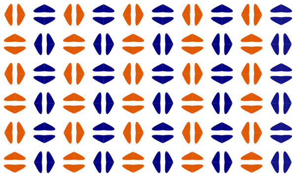 Orange and blue patchwork triangle arrow diamond background repeat pattern, replete image, design for fabric printing, column vertical