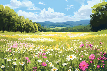 Fototapeta premium Illustration of a flower meadow in spring.