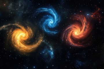Swirling galaxies in vibrant colors display cosmic beauty in deep space