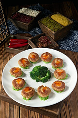 Delicious deep-fried shrimp cakes with minced meat and water chestnuts