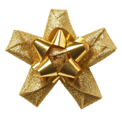 Shining gold star gift bow ribbon isolated on Transparent background for festive occasions, Star gift bow ribbon isolated on