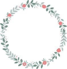 Fototapeta premium Elegant Floral Wreath Design Circular Frame with Pink Roses and Green Leaves