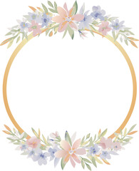 Elegant Floral Circle Frame Pastel Flowers, Gold Ring, Wedding Design