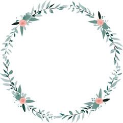 Fototapeta premium Elegant Floral Wreath Frame Green Leaves, Pink Roses, Wedding