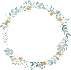 Fototapeta premium Elegant Floral Wreath Frame Yellow Flowers, Green Leaves, Botanical Design