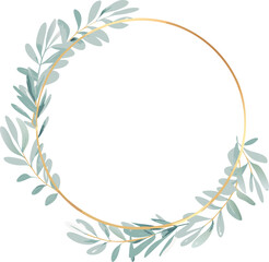 Elegant Gold Circle Frame with Watercolor Greenery Leaves