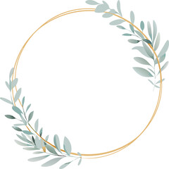 Elegant Gold Circle Frame with Delicate Greenery Leaves