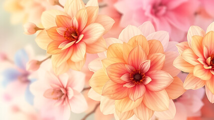 Vibrant soft-toned watercolor flowers blend beautifully, evoking a sense of tranquility and warmth in a spring-inspired design.