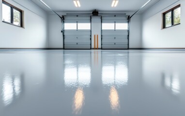 Clean shiny garage floor with a freshly painted surface. New garage floor gleam.