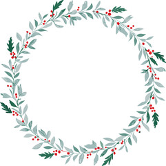 Fototapeta premium Elegant Holiday Wreath Greenery, Berries, Circular Frame, Festive Design, Winter Decor, Christmas Or
