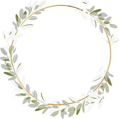 Obraz premium Elegant Gold Circle Wreath with Delicate Greenery Leaves