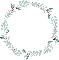 Obraz premium Elegant Watercolor Christmas Wreath Festive Holly Berries Leaves Design