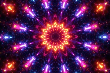 Obraz premium Symmetrical kaleidoscope with vibrant radiating triangles, kaleidoscope, colorful, triangle