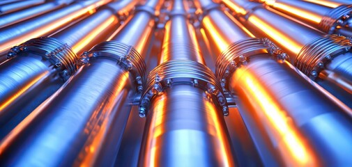 Obraz premium Heat tube sheet exchanger fluid dynamics visualization engineering precision 3D illustration. Precise 3d model of a heat pipe.