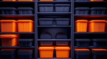 Intricate storage solution showcasing compartments and cases highly and well organized vibrant colors picture focus cover all object. Colorful organized containers.