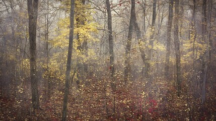 Fototapeta premium Foggy autumn forest path, creating a peaceful and reflective atmosphere UHD 4K Image
