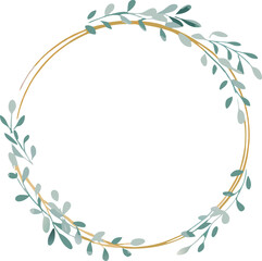 Elegant Golden Circular Wreath with Delicate Greenery Leaves