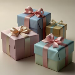 Fototapeta premium Four Vibrant Gift Boxes with Multicolored Wrapping Paper.