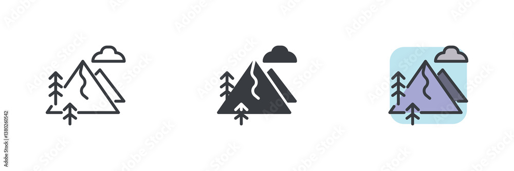 Aufkleber mountain landscape with trees and a cloud different style icon set