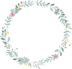 Floral Wreath Design Pastel Flowers, Greenery, Spring, Circle Frame