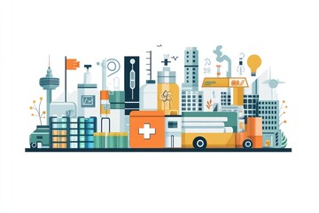 Modern medical city skyline illustration