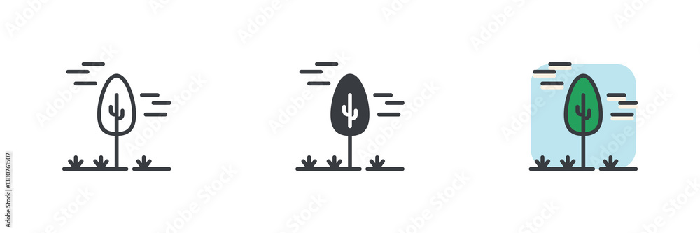 Leinwandbilder tree with fog and grass different style icon set