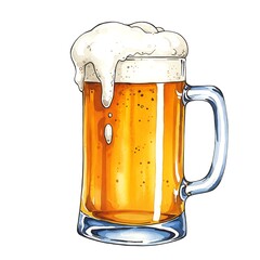 A  beer mug with foam in Watercolor Colorful Illustration