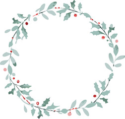 Fototapeta premium Elegant Christmas Holly Wreath Design, Festive Winter Botanical Circle