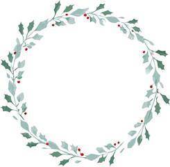 Elegant Watercolor Holly Wreath, Festive Christmas Circle, Winter Botanical Design