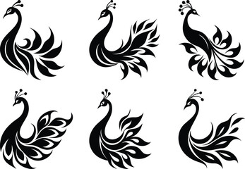 Obraz premium Peacock silhouette isolated on a white background.