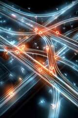 Fototapeta premium Dynamic traffic flow at urban interchange cityscape digital art nighttime aerial view transportation innovation